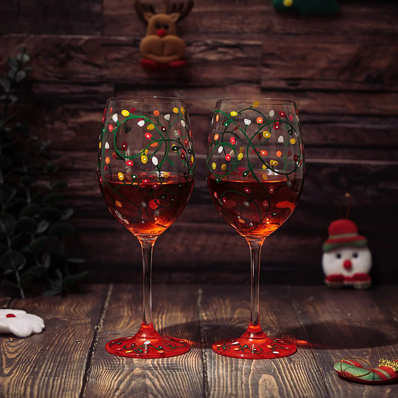 Christmas Lights Wine Glasses, Set of Two