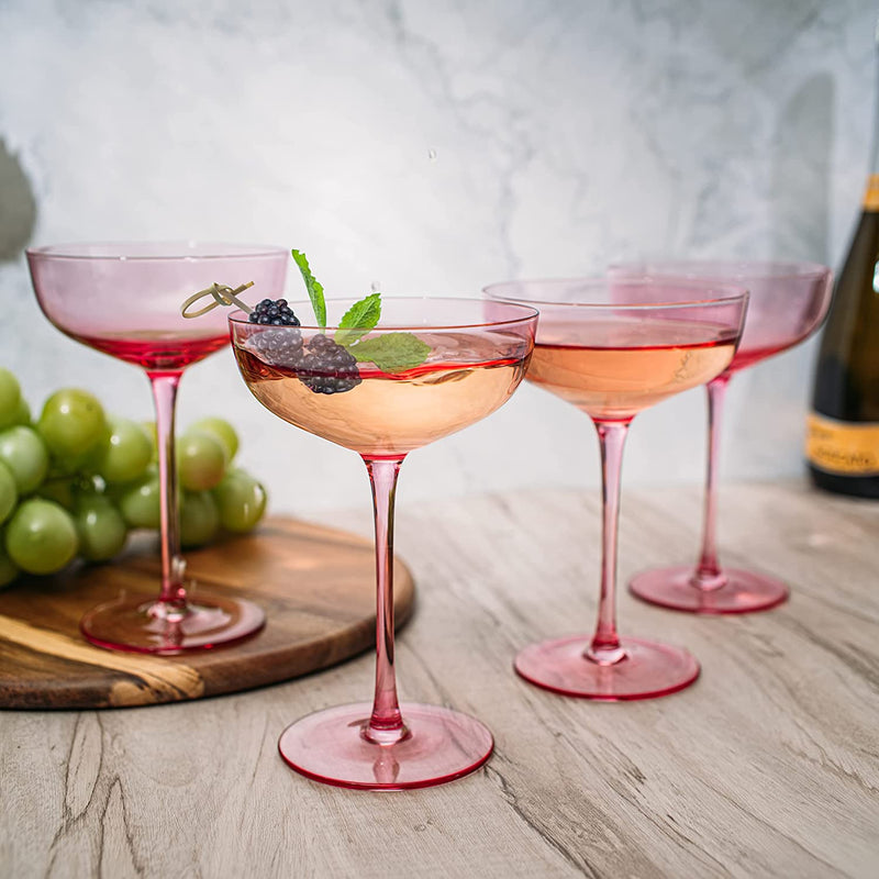The Wine Savant Colored Coupe Glass | 7oz | Set of 4 Colorful Champagne &  Cocktail Glasses, Fancy Manhattan, Crystal Martini, Cocktails Set,  Margarita