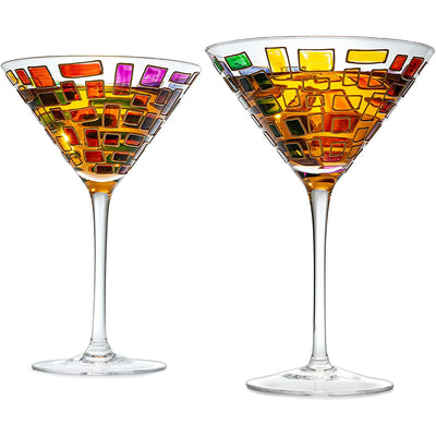 Renaissance Holiday Stained Glass Windows, Artisanal Hand Painted Glassware - The Wine Savant - Gift Idea Her, Him, Birthday, Mom, Housewarming, Gifts Ideas for Women & Men (Martini Glasses)