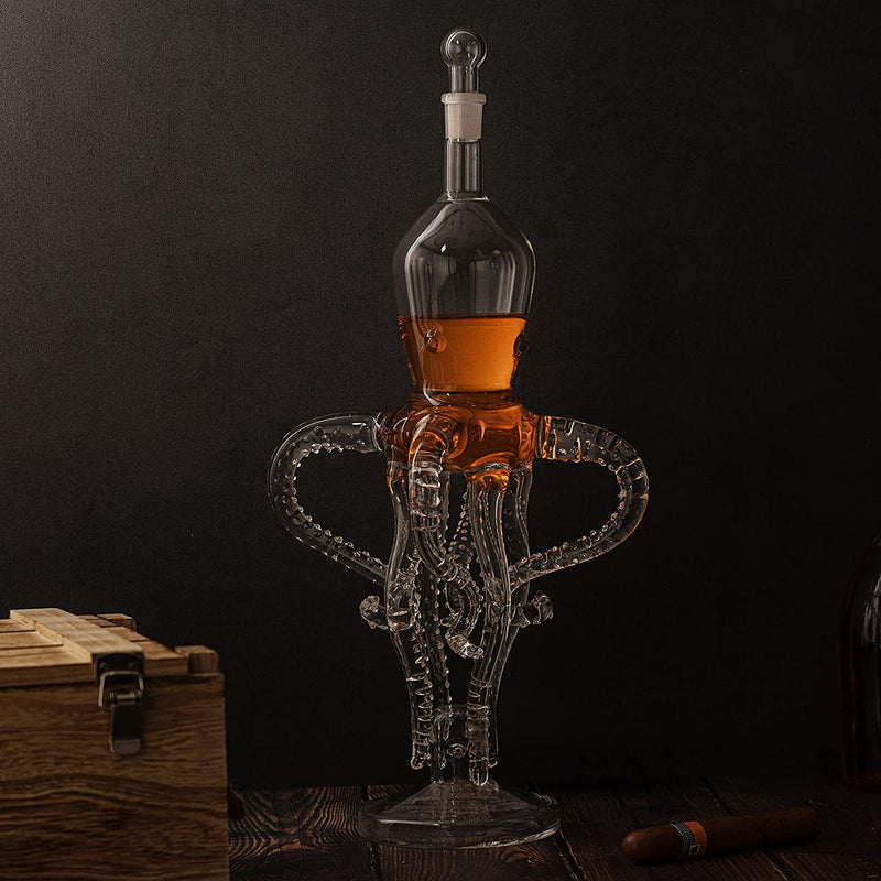 Tall Octopus Whiskey and Wine Decanter 500ml 16.5" H by The Wine Savant - Extraordinary Detail, Kraken Sea, Nautical Gifts, Sea Lover Gifts!