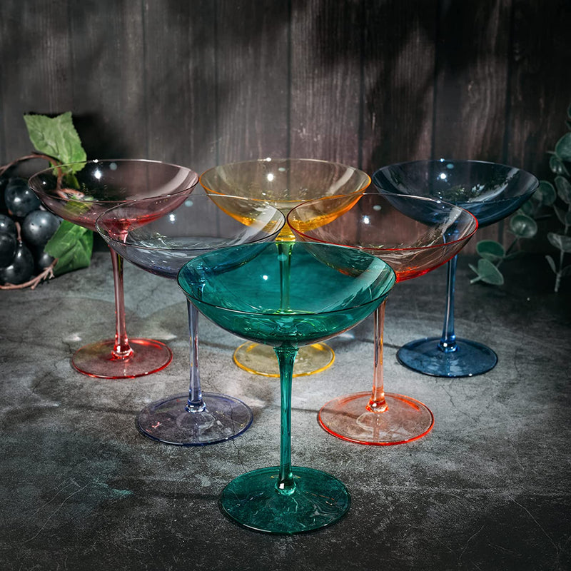 Colored Vintage Glass Coupes 12oz by The Wine Savant - Colorful Cocktail, Martini & Champagne Glasses, Prosecco, Mimosa Glasses Set, Cocktail Glass Set, Bar Glassware Luster Glasses (6, Multicolored)
