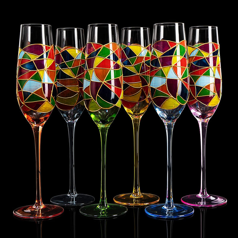Murano Glass Rainbow Confetti Champagne Glasses