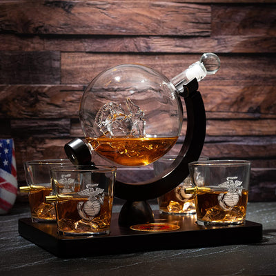Marine Decanter Set With Four 3 oz Shot Glasses 1000ml Marines Gift Decanter by The Wine Savant - Marine Gifts, Army Gifts, Veteran Gifts