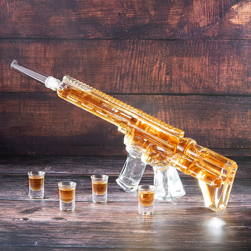 AR15 Whiskey Decanter and Glass Set - Drinking Party Accessory - Holster Attachment, Silencer Stopper - 22oz & 4 1oz Shot Glasses - Drinking Party Accessory, TIK Tok Gun Decanter - Fun Gifts For Men