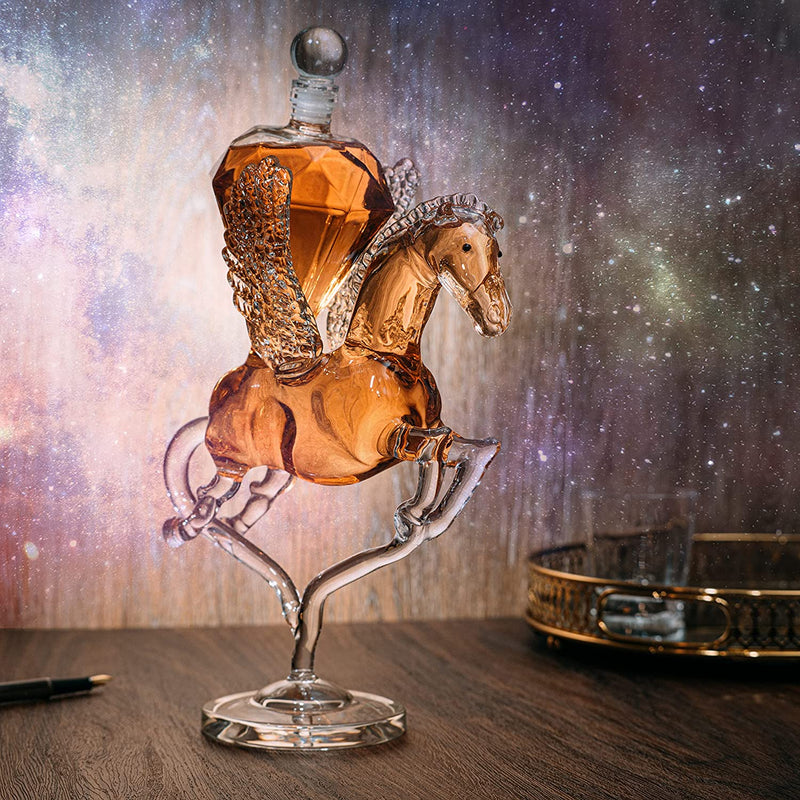 Pegasus Diamond Crystal Decanter, For Wine & Whiskey - The Wine Savant - 12" Tall Dazzling Crystalline - For Wine, Spirits, Scotch, Bourbon, Cognac and Brandy - 500mL - Pegasus Horse Winged Diamonds