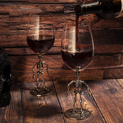 Stemmed Skeleton Wine Glass Set of 2 by The Wine Savant - 12oz Skeleton Glasses 10" H, Goth Gifts, Skeleton Gifts, Skeleton Decor, Spooky Wine Gift Set, Perfect for Halloween Themed Parties