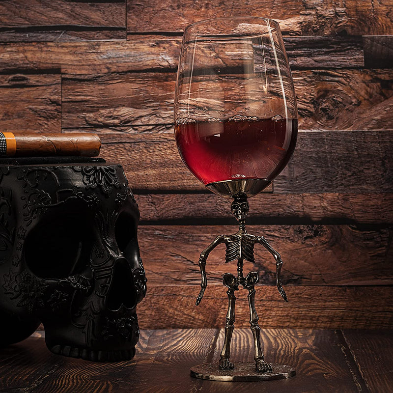 Stemmed Skeleton Wine Glass Set of 2 by The Wine Savant - 12oz Skeleton Glasses 10" H, Goth Gifts, Skeleton Gifts, Skeleton Decor, Spooky Wine Gift Set, Perfect for Halloween Themed Parties