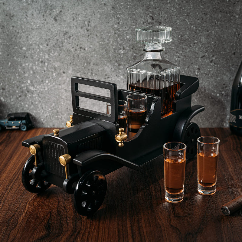 Old Fashioned Car Whiskey Decanter Set, Model T, Very Large 15" x 13" x 7" 750ml Decanter, and - 4 3oz Whiskey Tumbler Old Fashion Glasses, Old Fashioned Vintage Car, Limited Edition, Car Lovers Gift!