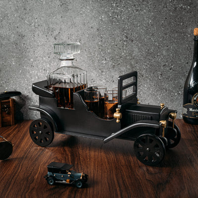 Old Fashioned Car Whiskey Decanter Set, Model T, Very Large 15" x 13" x 7" 750ml Decanter, and - 4 3oz Whiskey Tumbler Old Fashion Glasses, Old Fashioned Vintage Car, Limited Edition, Car Lovers Gift!