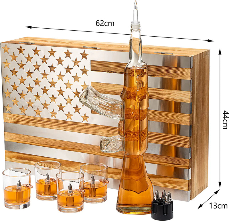 Gun Whiskey Decanter Set by The Wine Savant - SKF1801 Whiskey Gun Decanter 8 Bullet Whiskey Chillers - Military Gifts, Veteran Gifts, Law Enforcement Gifts, Home Bar Gifts, Drinking Accessories
