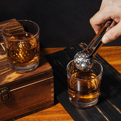 Luxurious Bar Gift Set - Golf Whiskey Glasses - Golf Ball Chillers - Tongs - Set in Premium Wood Box by The Wine Savant - Unique Whiskey Glass Set - Golf Gifts, Golfer Gifts, Gifts for Golf Lovers