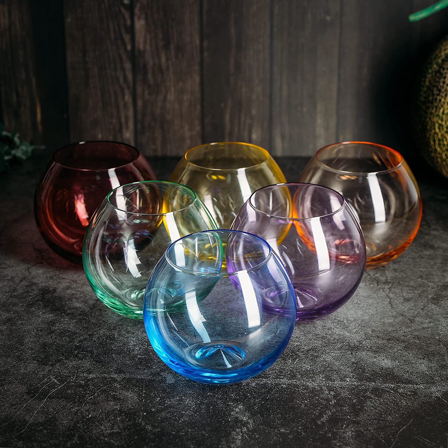 Saban Glassware Twisty Stemless Wine Glasses (Set of 6) in Rainbow
