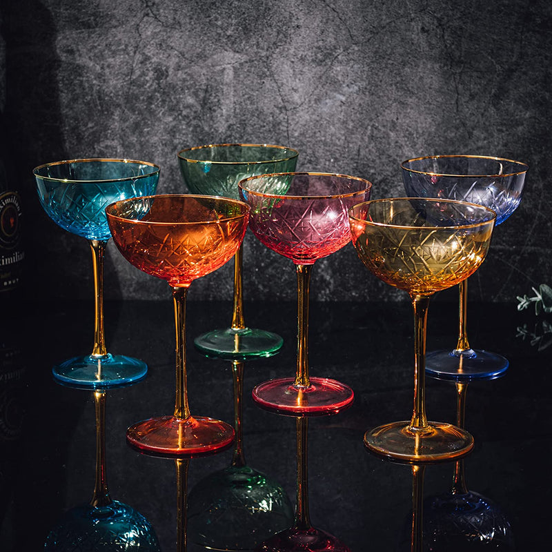 Vintage Art Deco Coupe for Champagne, Martini, Cocktails, Glasses | Set of 6 | 7 oz Classic Cocktail Glassware - Manhattan, Cosmopolitan, Sidecar