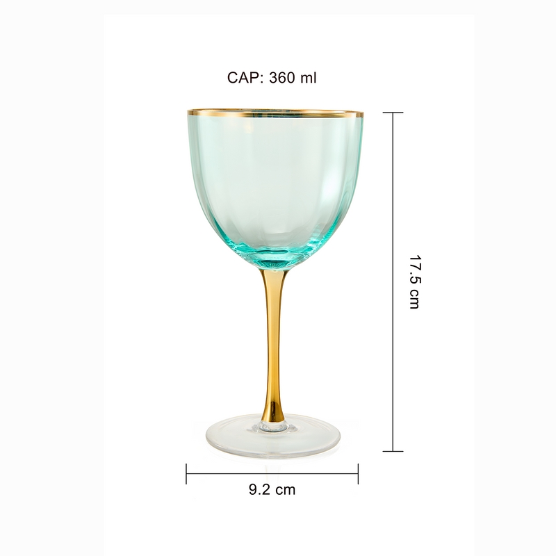Art Deco Colored Crystal Wine Glass Set of 4, Large 18oz Stemmed