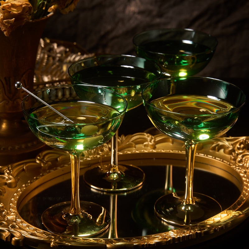 Vintage Emerald Twist Champagne Flutes- Set of 8