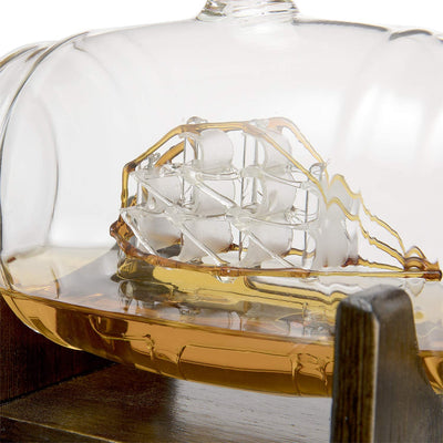 Whiskey Ship in a Barrel Decanter With Ship With 2-10 oz Glasses - By The Wine Savant, Whiskey & Wine Decanter Clear