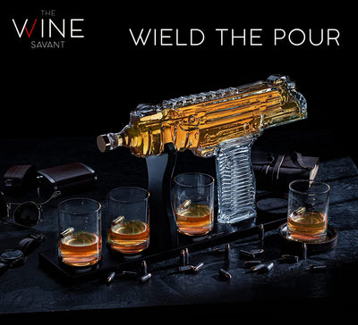 Uzi Submachine Gun Whiskey Gun Decanter and 4 Liquor Glasses - Tik Tok Gun Decanter & Glass Set - Gun Gifts for Men - Whiskey Decanter Set - Bourbon & Scotch Decanter - Firearm Shooting Gifts for Dad