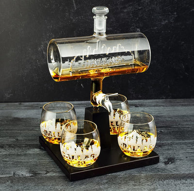 Wine & Whiskey Decanter Set 1100ml by The Wine Savant with 4 Whiskey Glasses, Drink Dispenser Scotch, Bourbon, Brandy Home Office Apartment Decor, Gifts - Dallas, Memphis, New York & Los Angeles Gifts