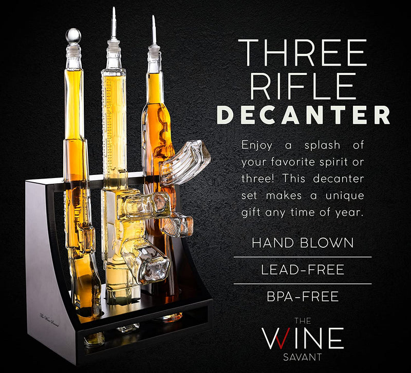 (UAE ONLY) Gun Whiskey Decanter - 3 Gun Decanter with Glass AR-15, AK-47 and Rifle - Gun Gifts for Men - Whiskey Decanter Set