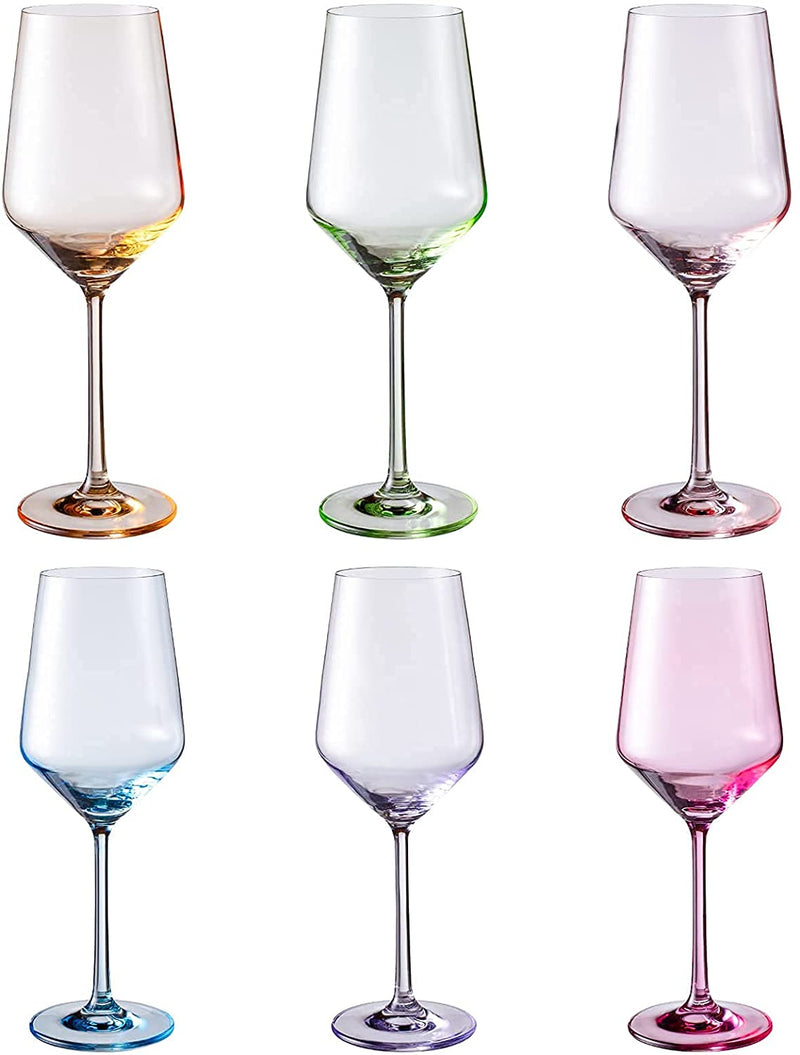 (CANADA ONLY) Colored Wine Glasses - Set of 6 Colorful Wine Glasses - 12 oz Stem Color Wine Glasses - Red, Blue, Green, Purple, Pink, Orange
