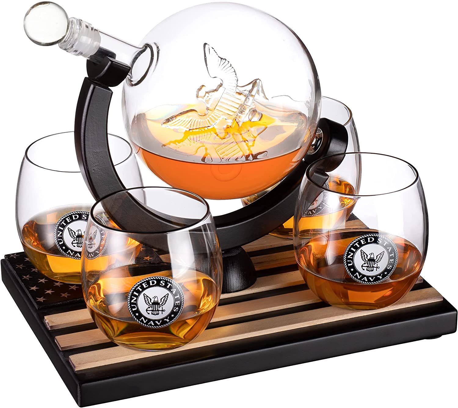 Los Angeles California Wine & Whiskey Decanter Set 1100ml With 4 Whiskey Glasses, Drink Dispenser For Scotch, Bourbon, Brandy, Home Office Apartment Decor, Perfect Gifts For LA City Lovers