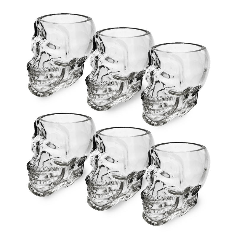 Skull Shot Glasses Set of 6 by The Wine Savant - 3oz Skull Glasses 3" H - Goth Gifts, Skull Gifts, Skull Decor, Skeleton Decor, Skull Shaped Glasses, Perfect for Halloween Themed Parties!