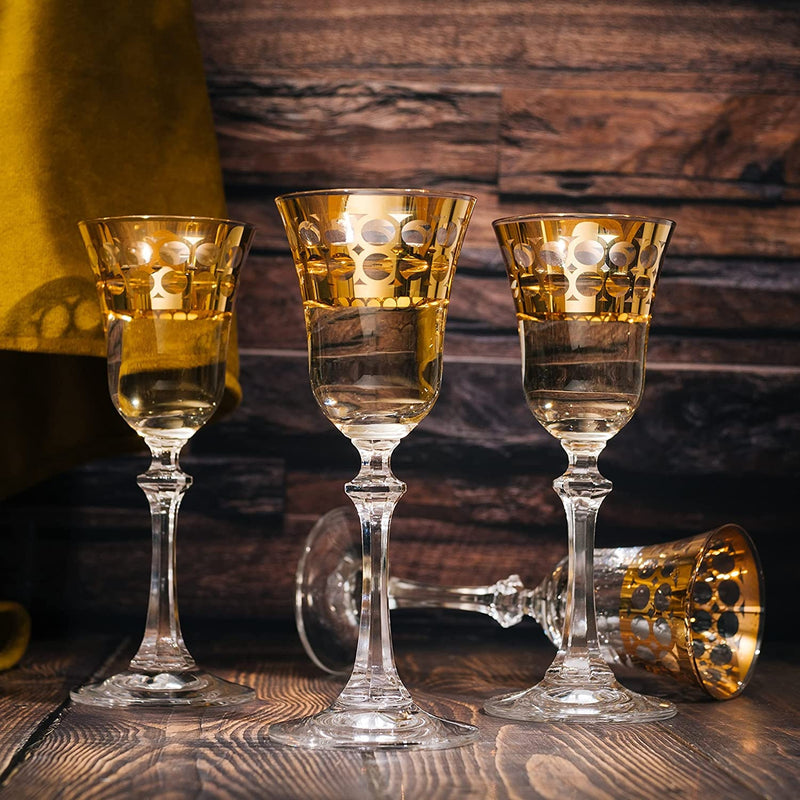 Crystal Gold Italian Design Red Wine Glasses Double-Row Gold -Set of 4 Wine Glasses