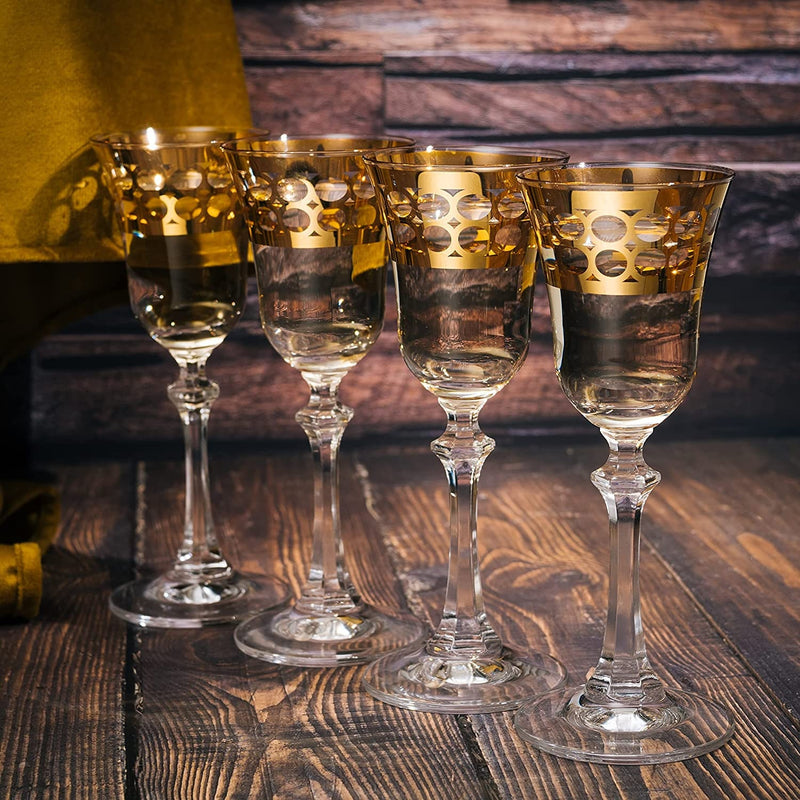 Crystal Gold Italian Design Red Wine Glasses Double-Row Gold -Set of 4 Wine Glasses