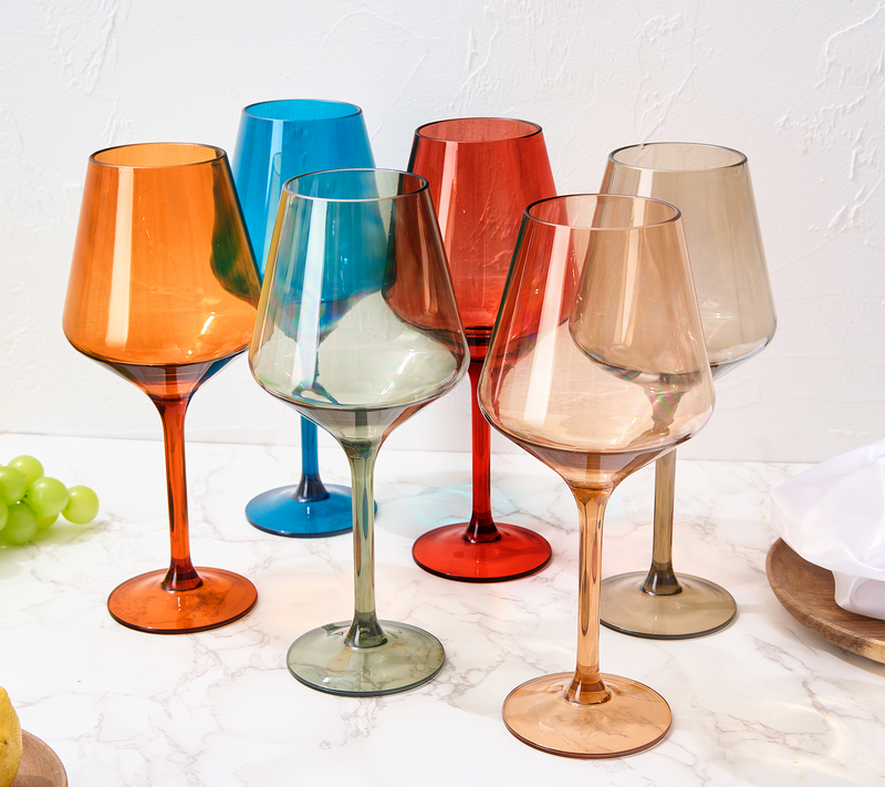 Colored Wine Glasses Set of 6 Crystal, 18oz - Unique