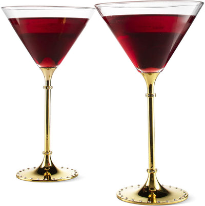 The Wine Savant Gold Cocktail, Martini & Champagne Glasses Rhinestone DIAMOND Studded, Cosmopolitan Elegant Crystal Glassware, Set of 2-10oz, 10" Tall Stem Sparkling Margaretta, Wedding, or Everyday