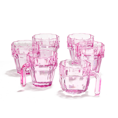 Cactus Stackable Glasses, Stacktus Gifts, Set of 6-10 oz Cactus Shape Glasses With Handles Pink Glass Blown Figurines Plant Decorations for Parties 3.5" H 5" W - Copyright Design, Patent Pending