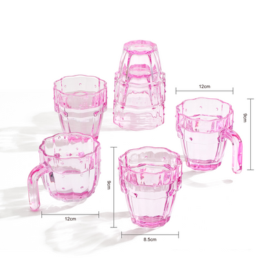 Cactus Stackable Glasses, Stacktus Gifts, Set of 6-10 oz Cactus Shape Glasses With Handles Pink Glass Blown Figurines Plant Decorations for Parties 3.5" H 5" W - Copyright Design, Patent Pending